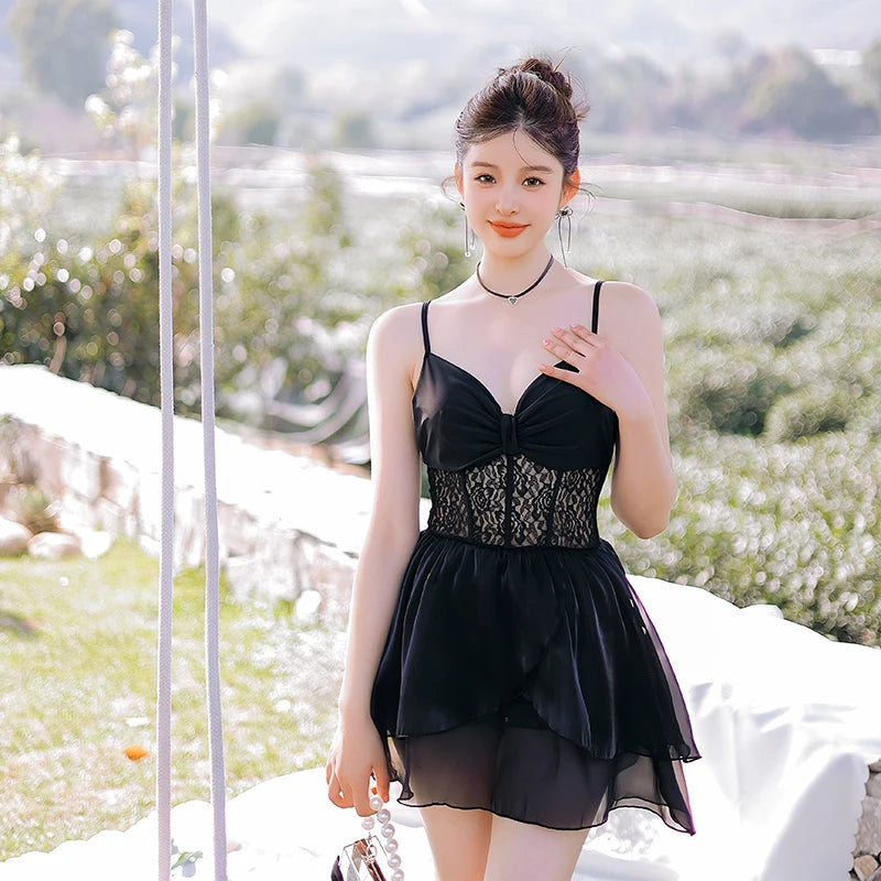 Elegant Black Lace Overlay Mini Dress