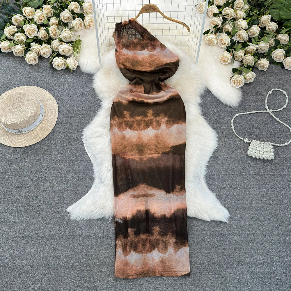 One Shoulder Tie Dye Maxi Dress on Luulla