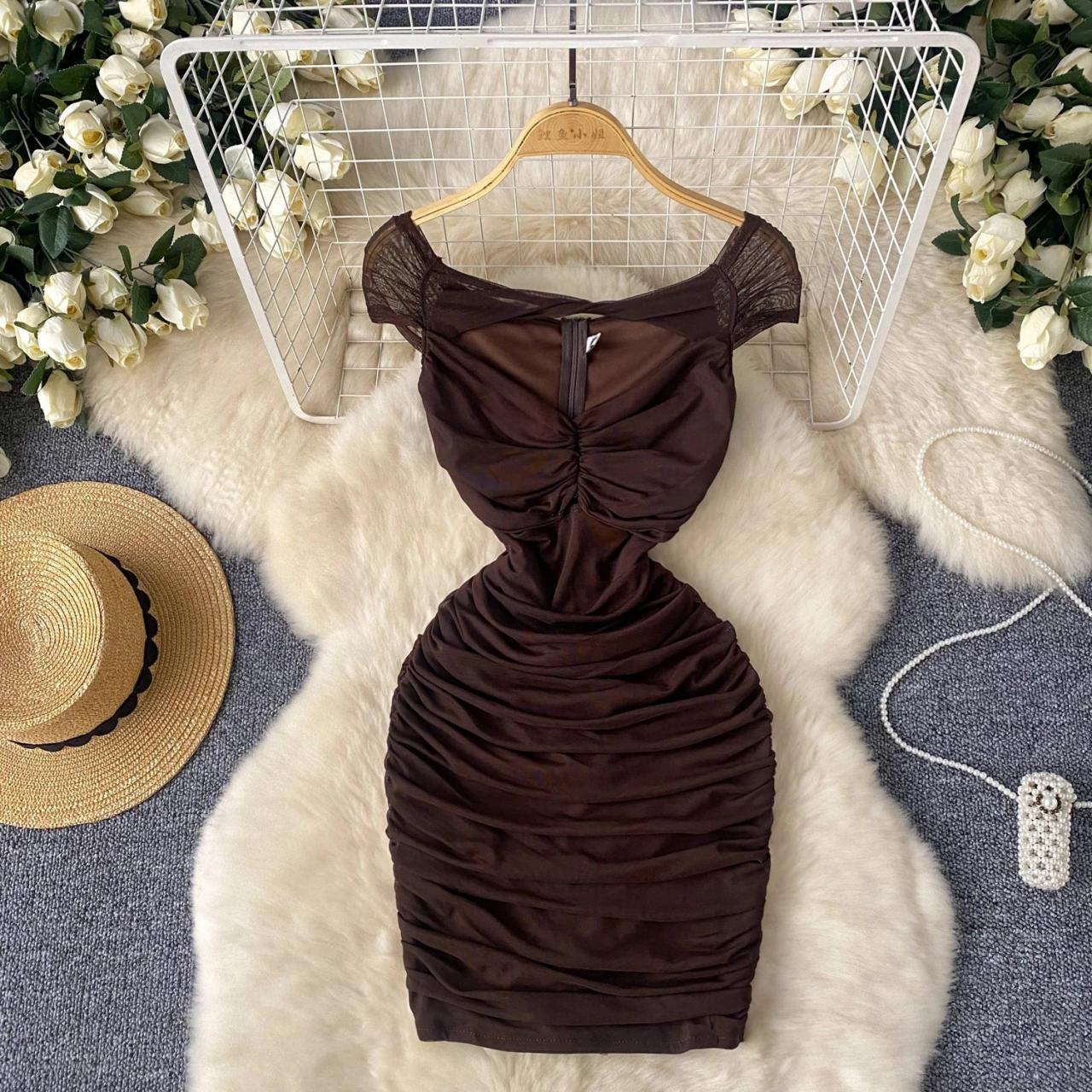 blue dress for baby girl Women's Melissa Mock Neck Sheer Mix Mesh Bodycon Midi Dress in Size Medium - Plum main image 1