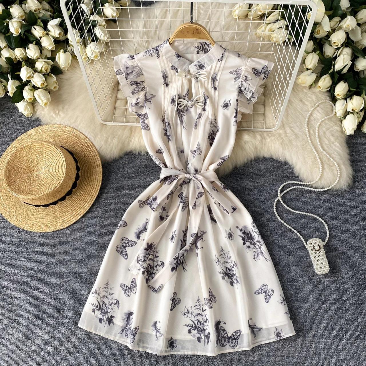 casual butterfly dress Floral Butterfly Print Summer Casual Dress