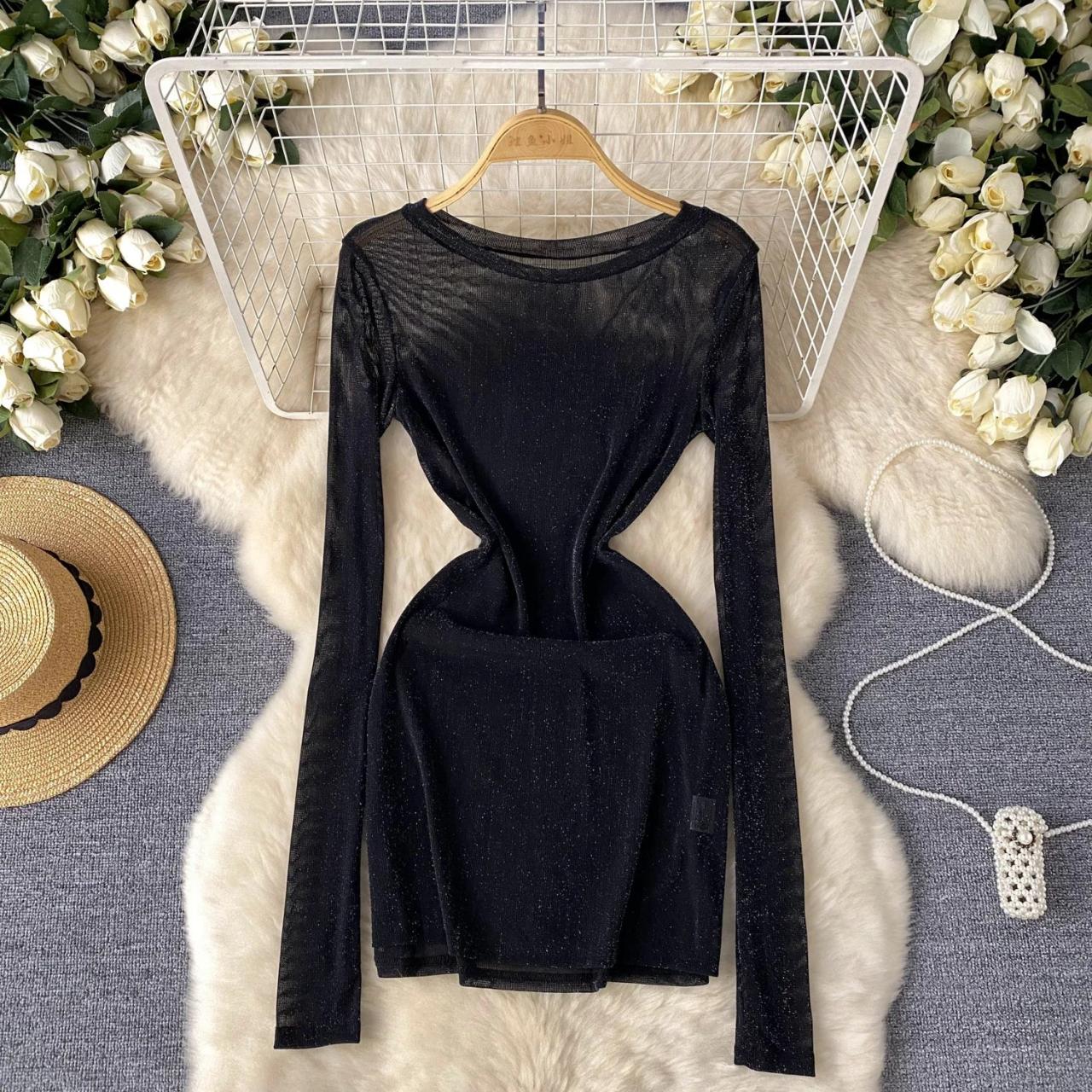 Sheer mesh long sleeve dress on sale