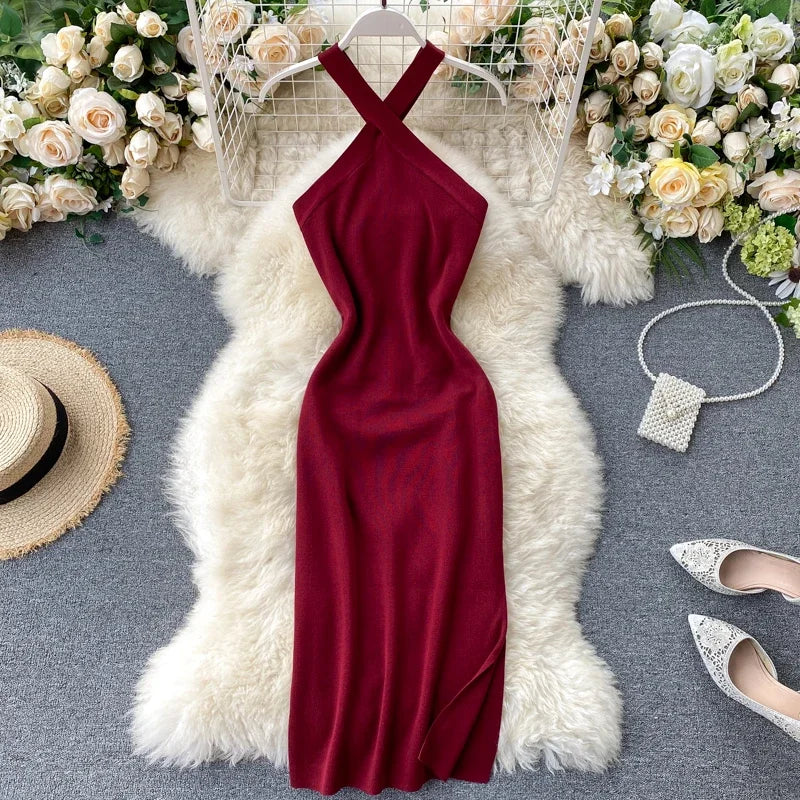 strapless open back dress Lucky Day Red Cross Over Back Fishtail Maxi Dress – Club L London main image 0