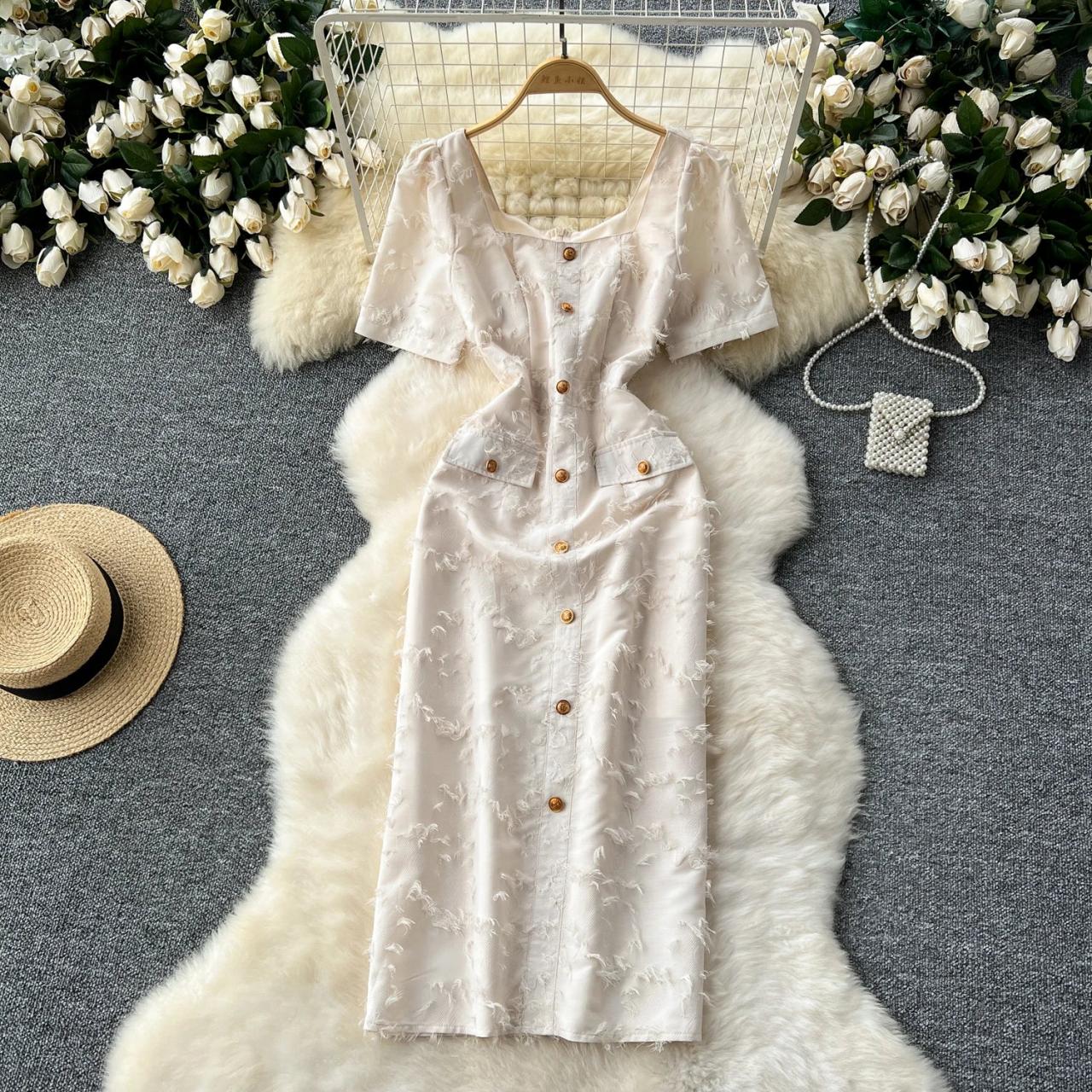 knee length dresses for ladies Button Down Floral Embroidered Midi Dress S