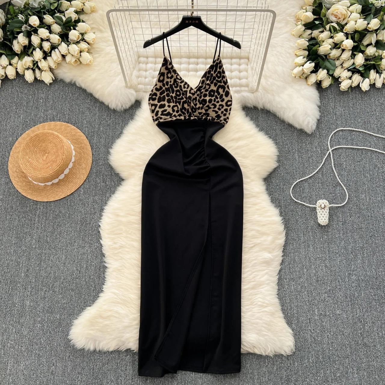 Spaghetti strap leopard dress discount