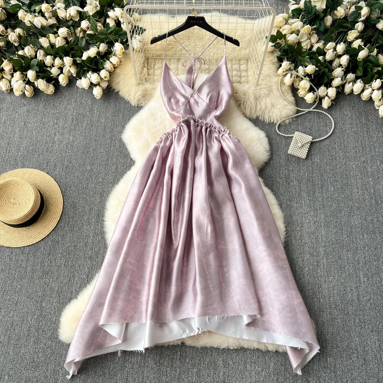 Elegant Pastel Pink Satin Evening Maxi Dress