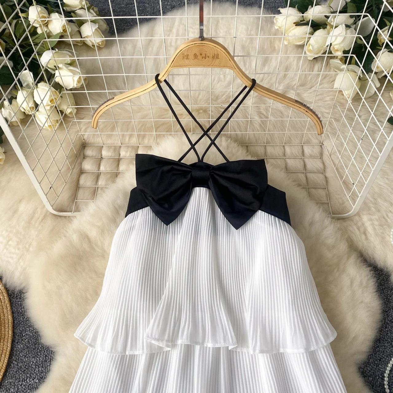 chinese dress ladies Artemis Accordion Pleat Strappy Back Midi Dress White– Selfie Leslie main image 0