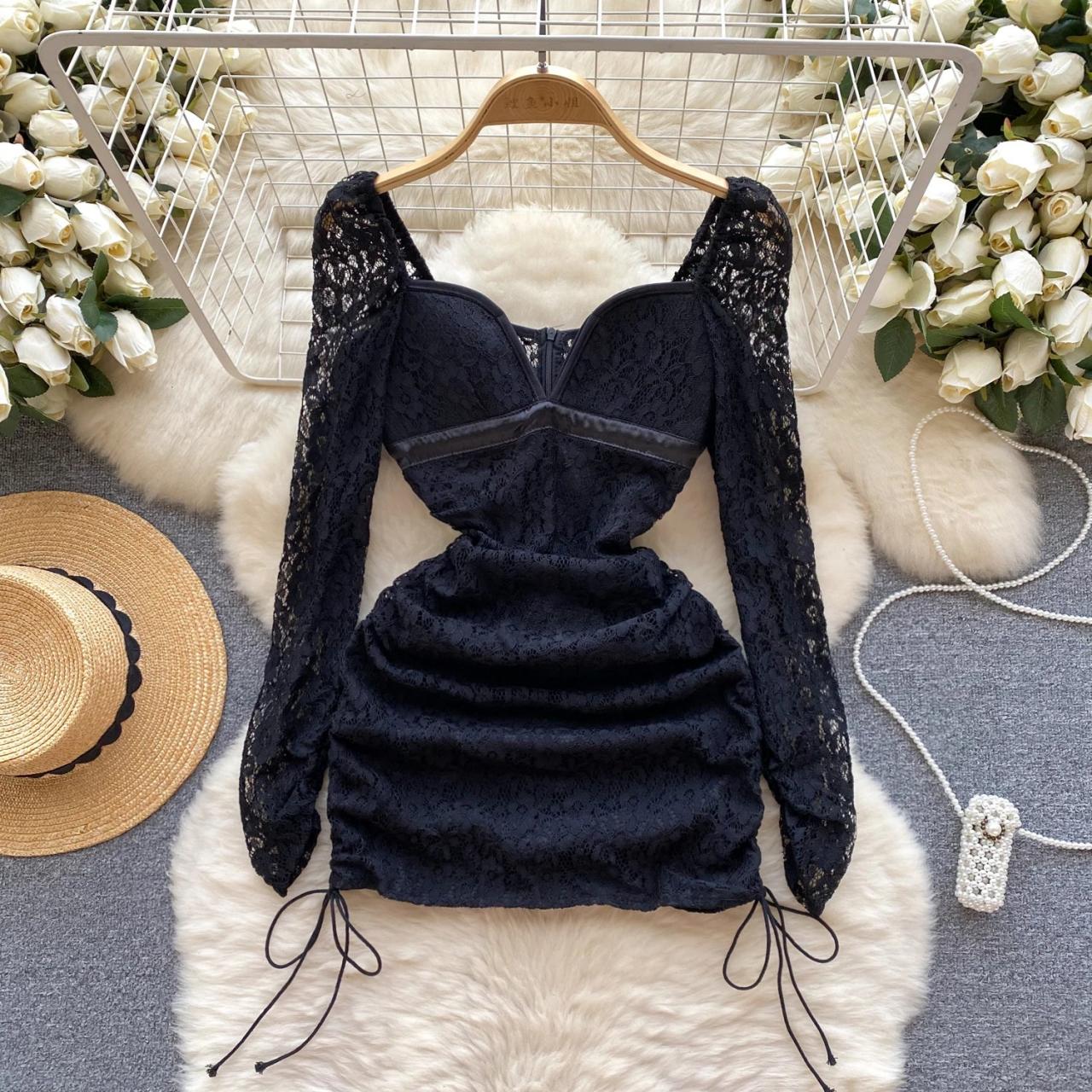 sachin and babi light blue dress Elegant Black Lace Long Sleeve Cocktail Dress