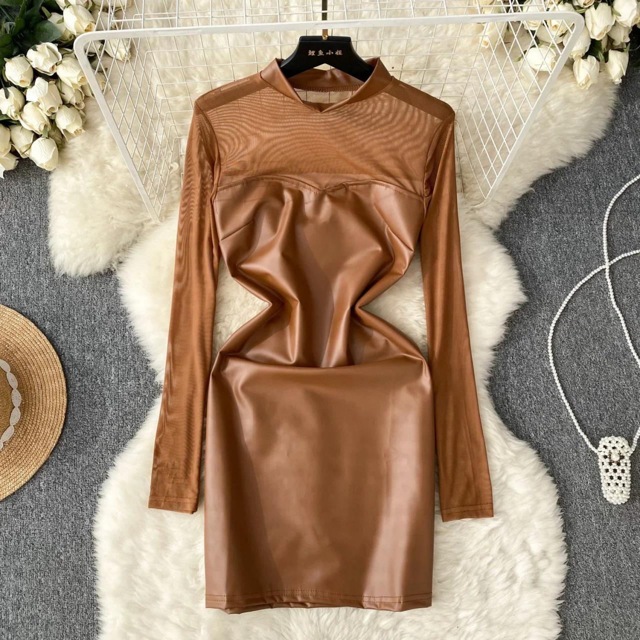 princess polly baby blue dress Faux Leather Mesh Long Sleeve Bodycon Dress on Luulla