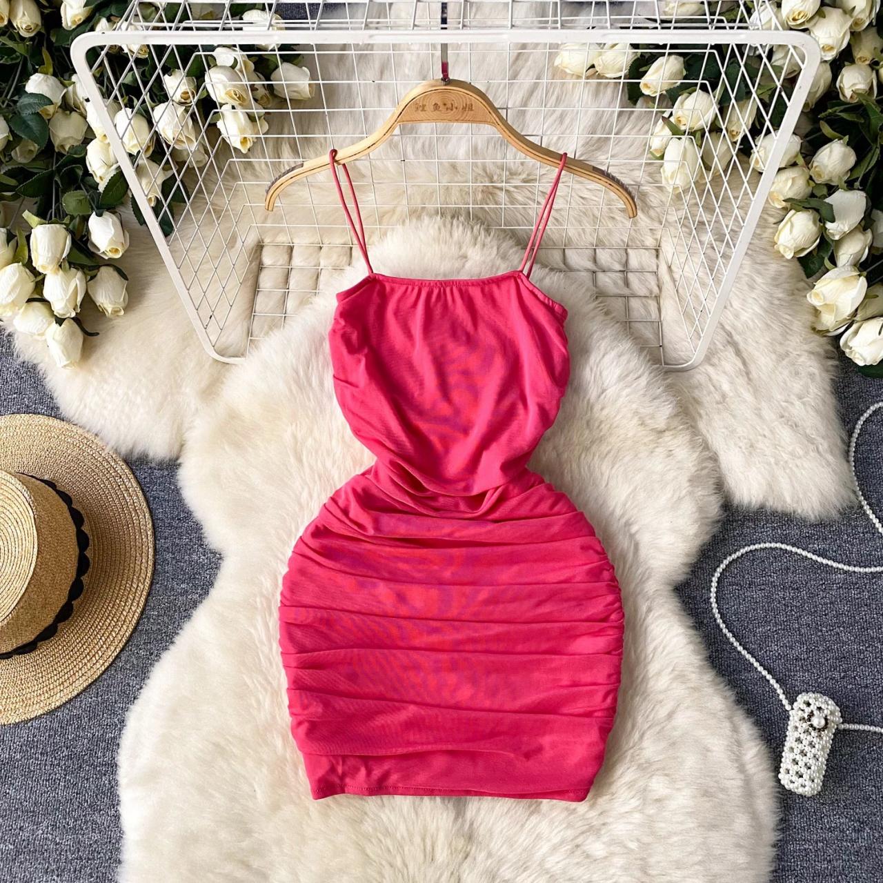 Elegant Pink Ruched Sleeveless Mini Dress