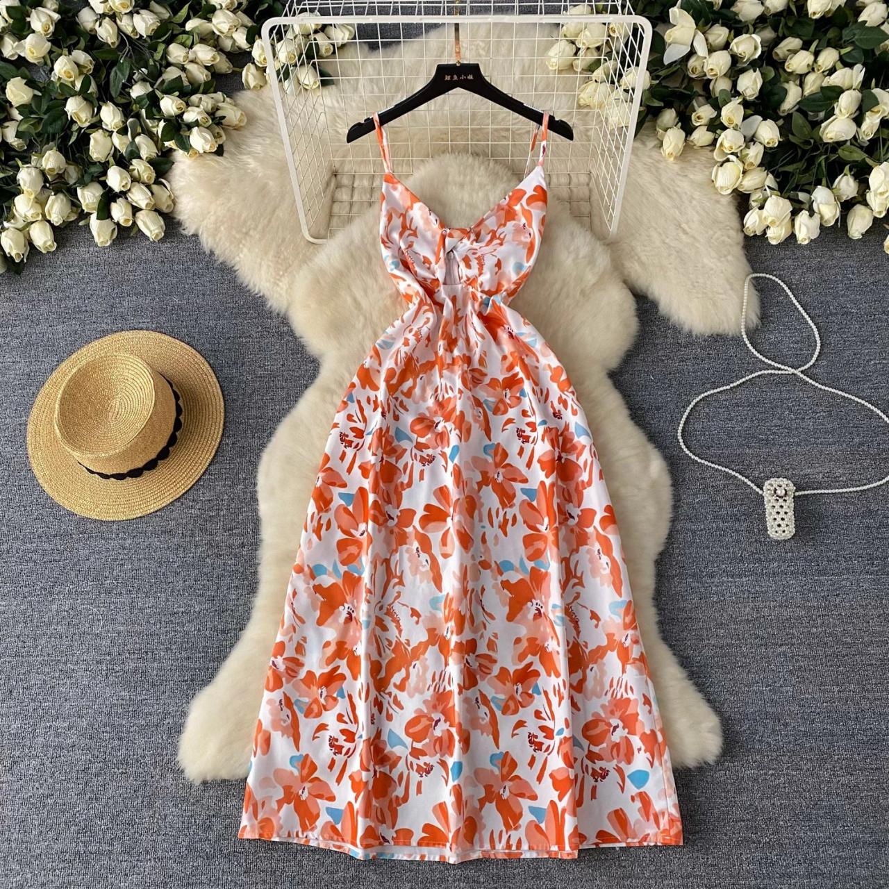 Sexy Vintage Print Flowers Backless Strap Design U Neck One Step Skirt Dresses Sexy Vintage Print Flowers Backless Strap Design U Neck One Step Skirt Dresses