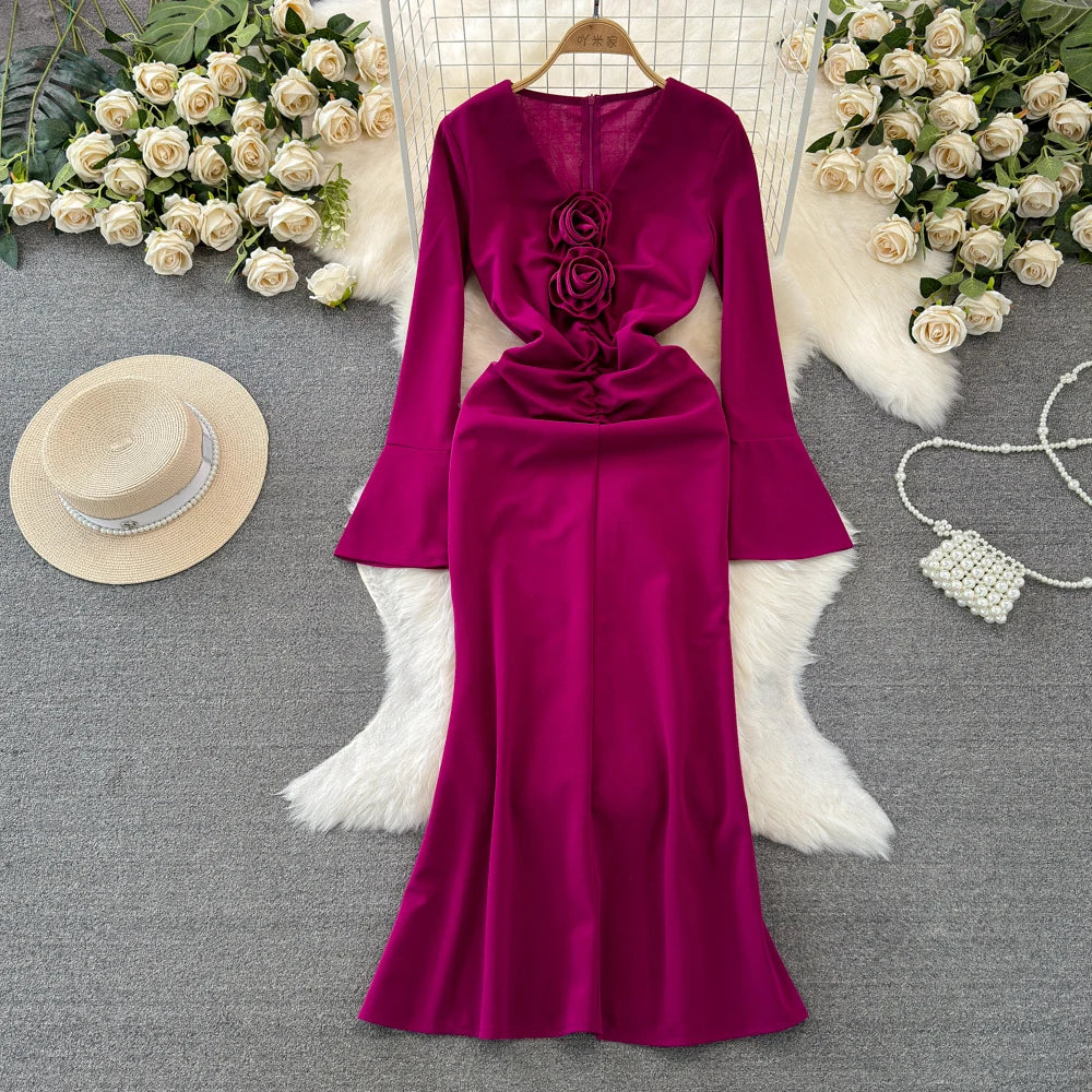 Elegant Red Long Sleeve Evening Dress on Luulla