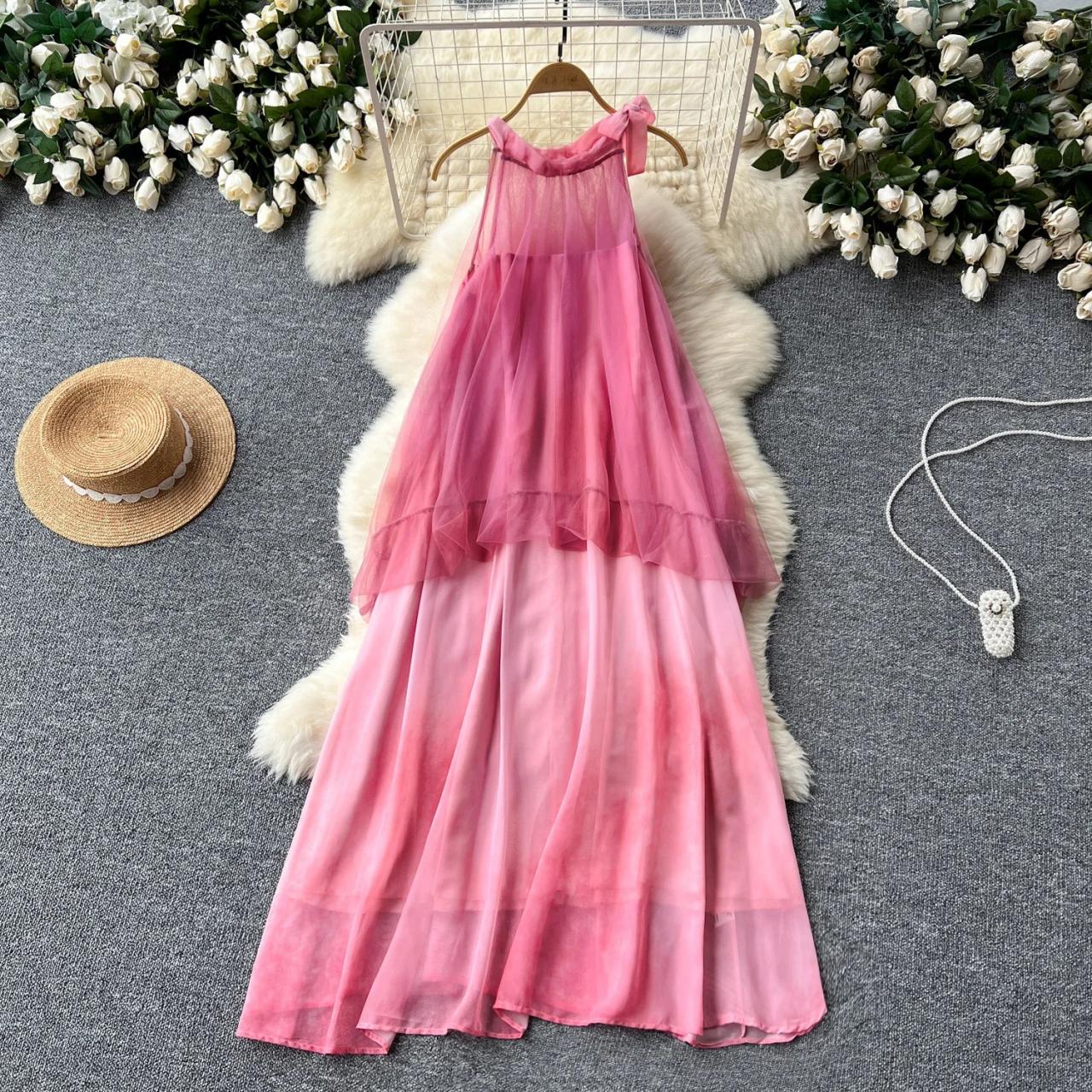 Elegant Pink Gradient Summer Maxi Dress
