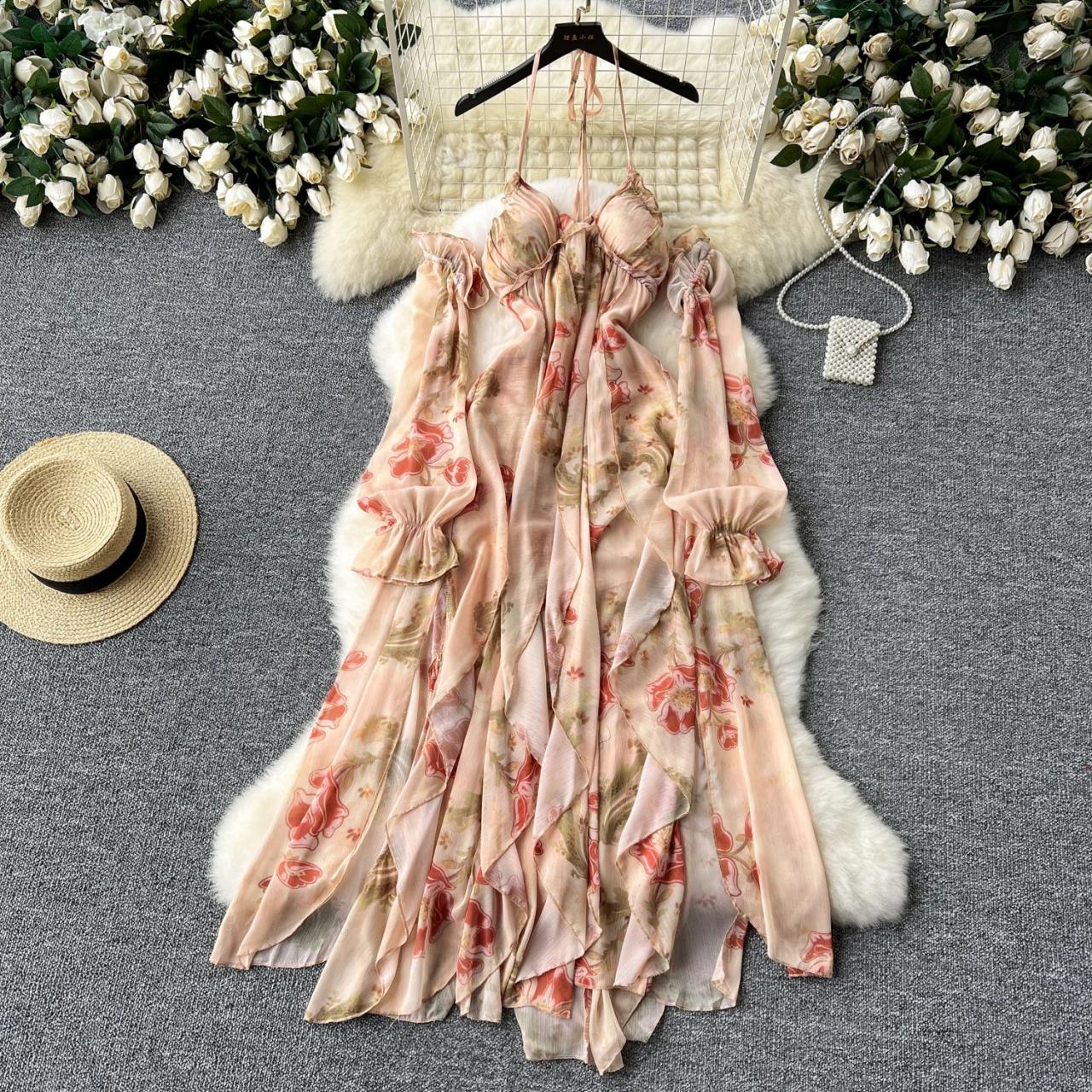 Flowing Floral Maxi Dress With Ruffled Sleeves
