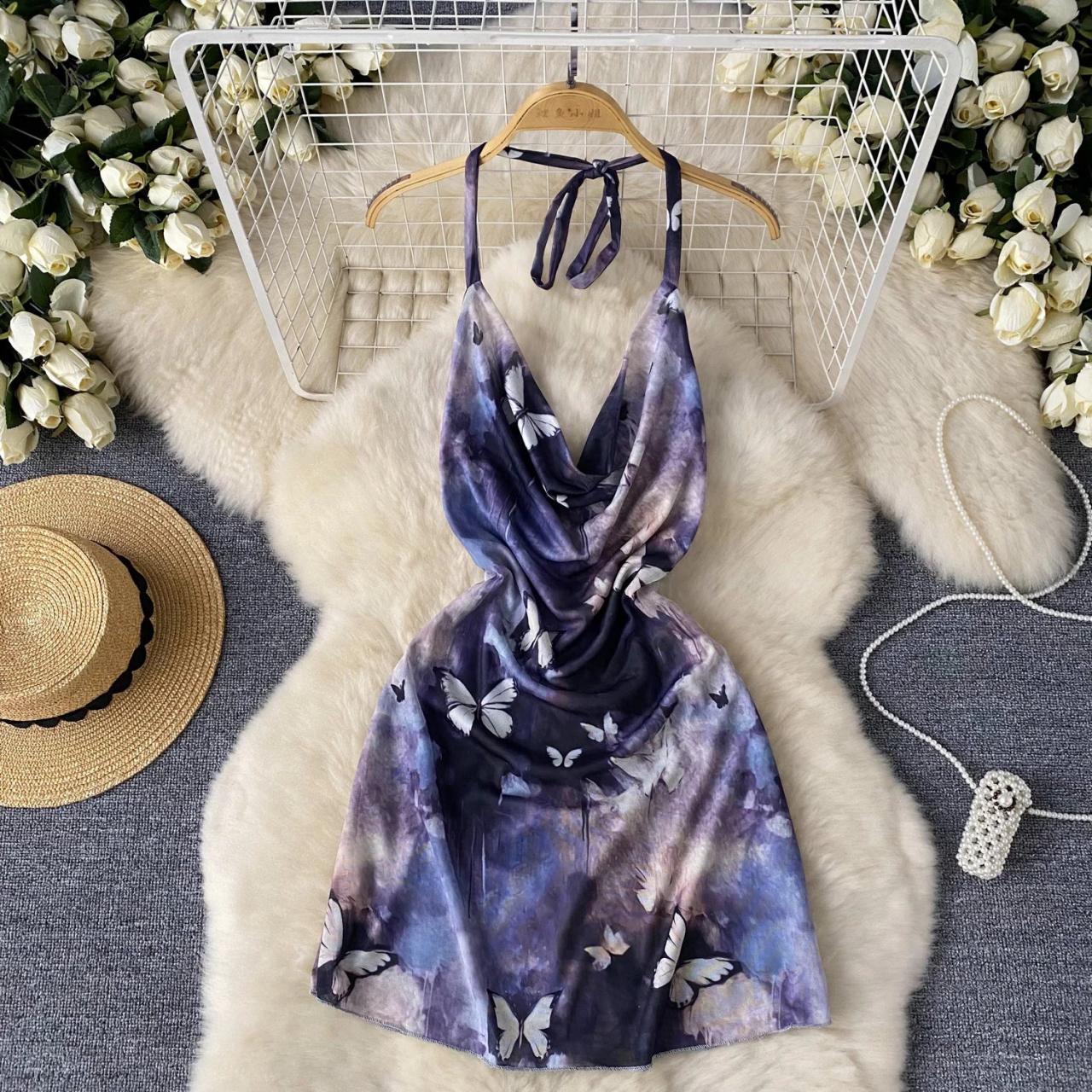 tie dye mini slip dress Zara Satin Tie Dye Cowl Neck Open Back Slip Mini Dress Size Medium