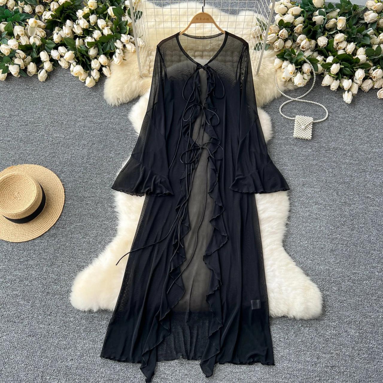 chinese dress ladies Eliana Black Sheer Maxi Dress – Elegant Evening Look S