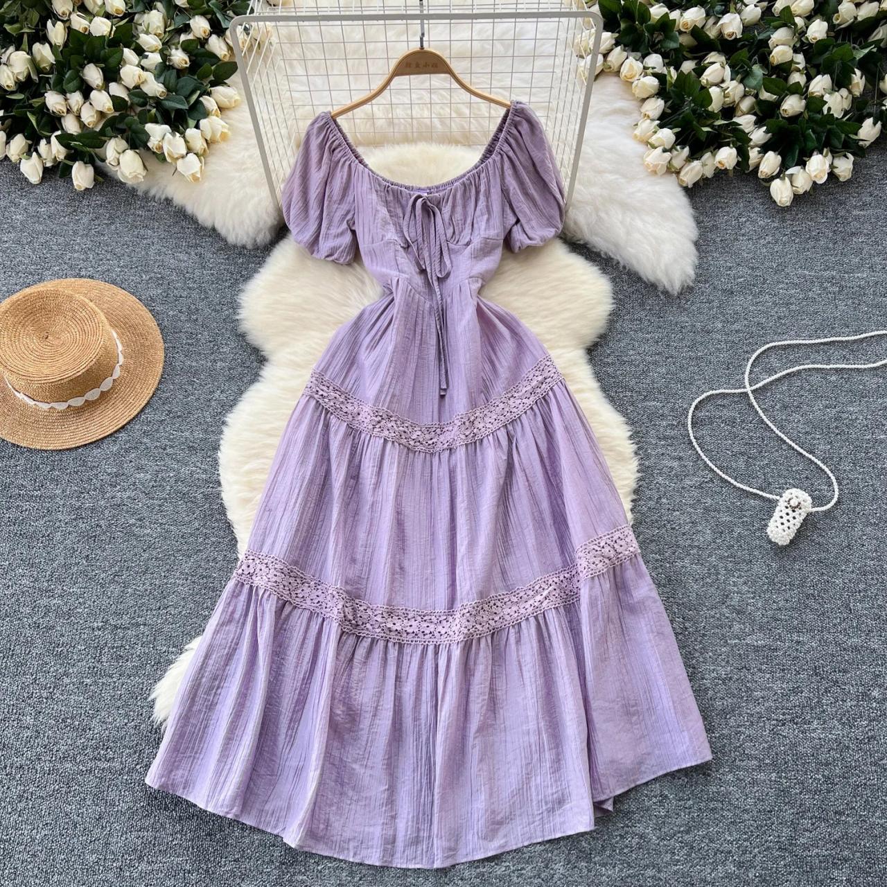 lavender bohemian dress Lavender Floral Midi Dress S