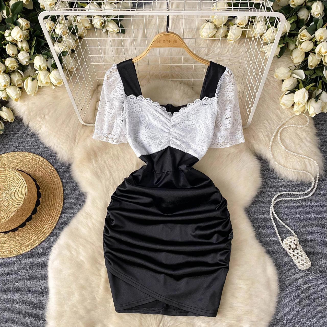 Elegant Lace Patchwork Short Sleeve Bodycon Dress on Luulla