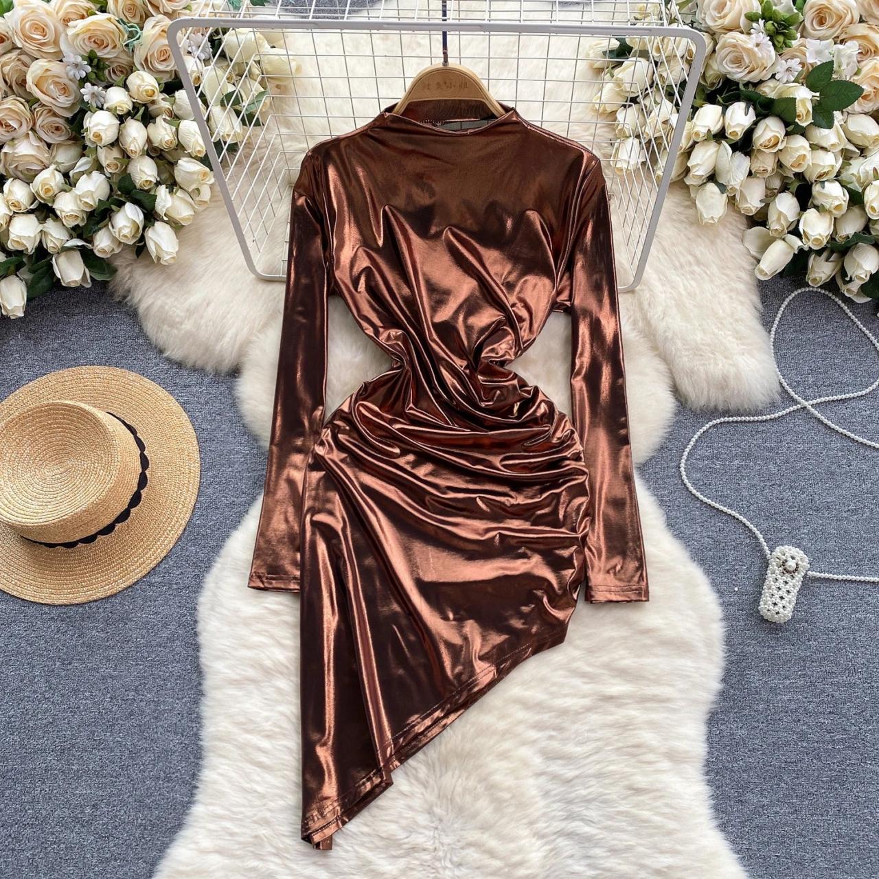 chinese dress ladies Long Sleeve Midi Dress Mocha H / Large / FW15736