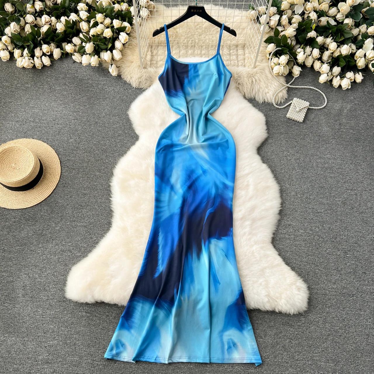 Tie dye spaghetti strap maxi dress top