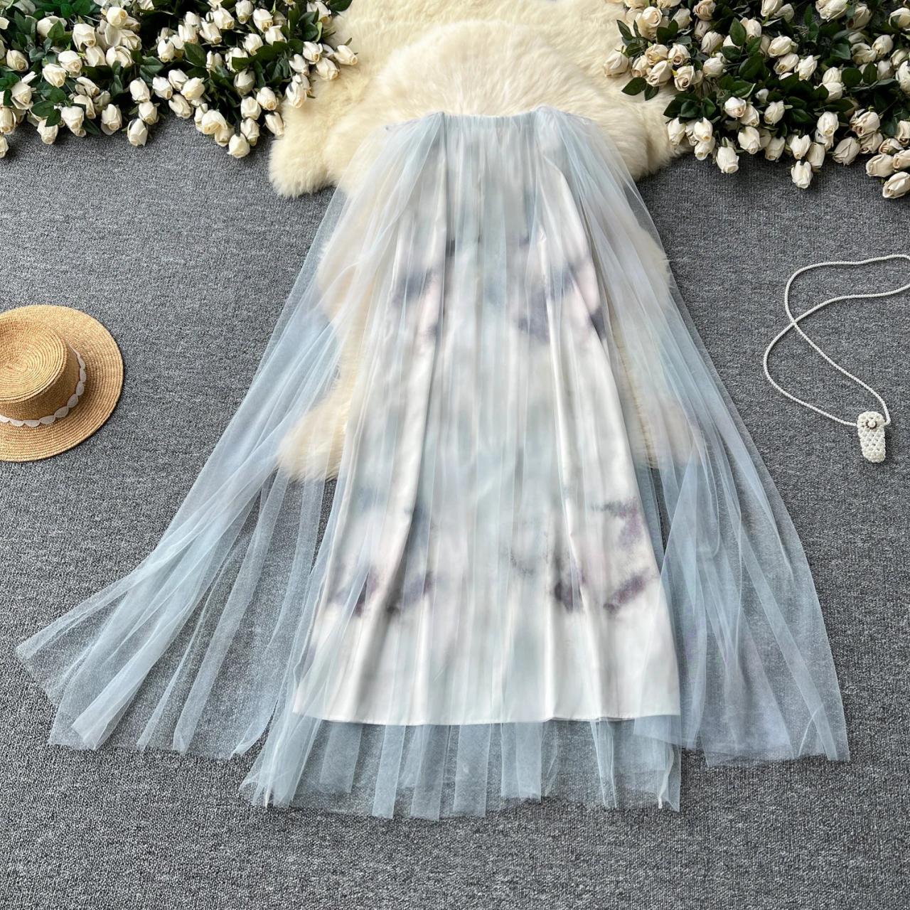 Tulle overlay maxi skirt top