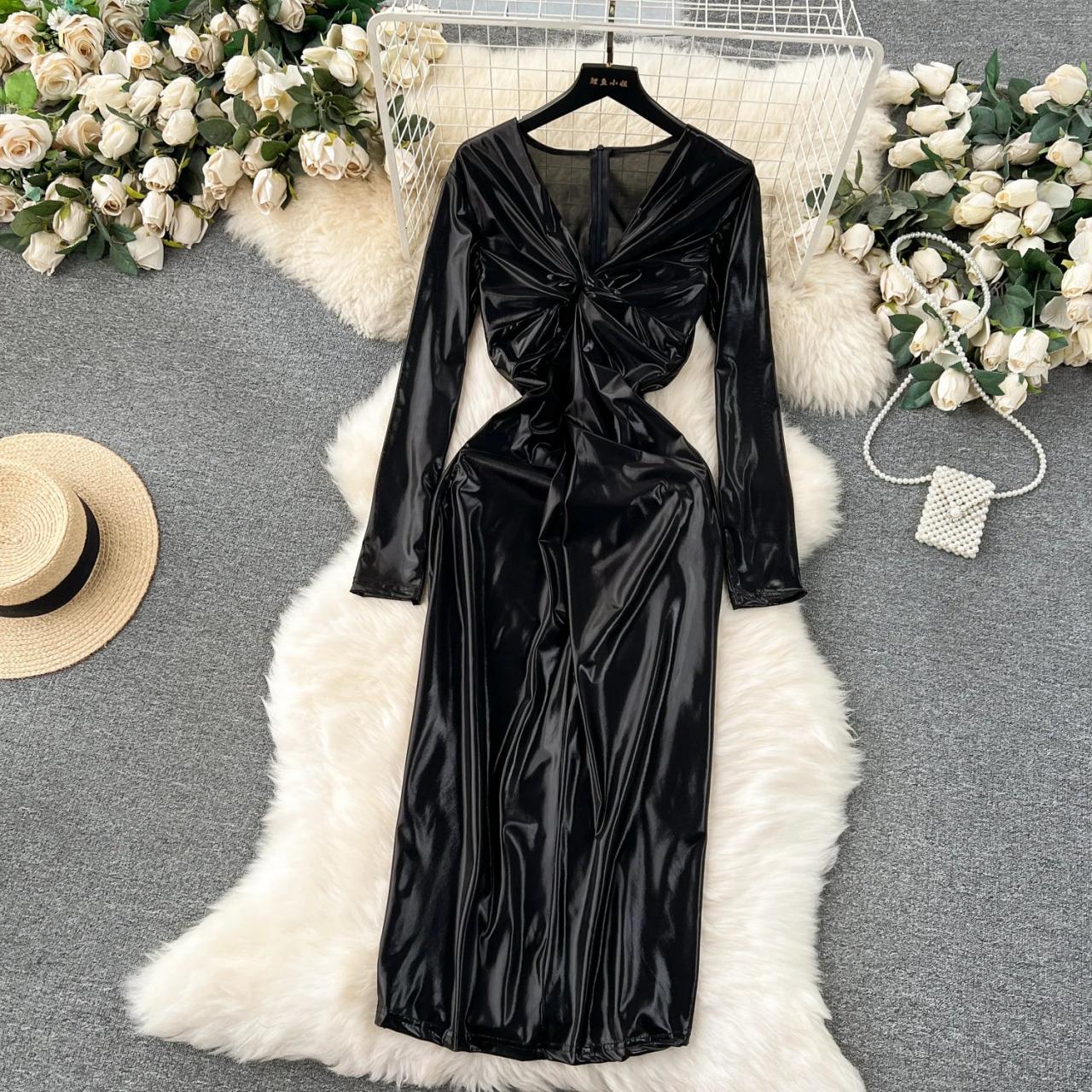 Elegant Metallic Bronze Long Sleeve Evening Dress on Luulla