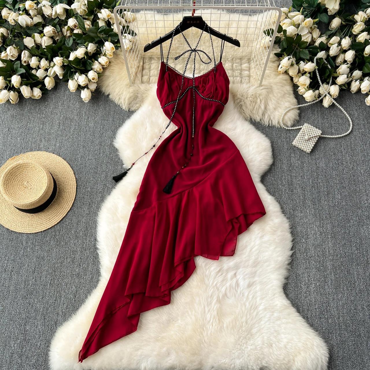red ruffle asymmetrical dress Red Piony Ruffled Asymmetric Gown main image 0