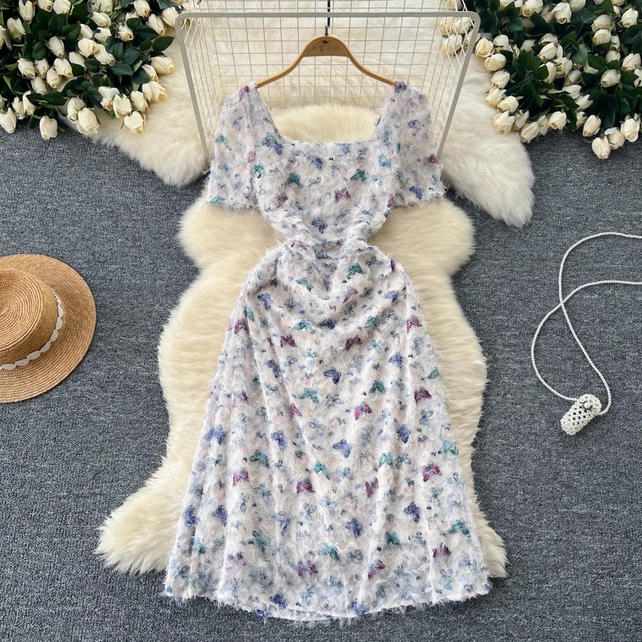 Floral Print Short-Sleeve Summer Midi Dress