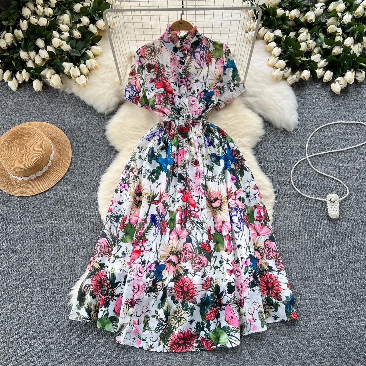 fitted lace wedding dress Terani Couture 251P4375 A Line Long Floral Print Formal Prom Dress