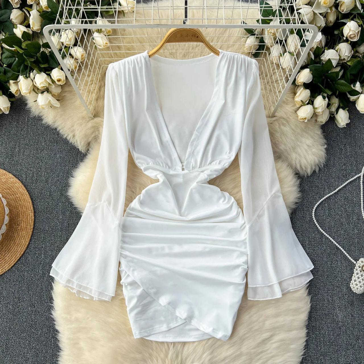 short long sleeve backless dress Underground White Backless Dress - US 6