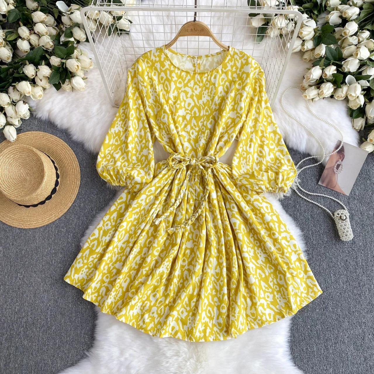 Long sleeve yellow floral dress new arrivals