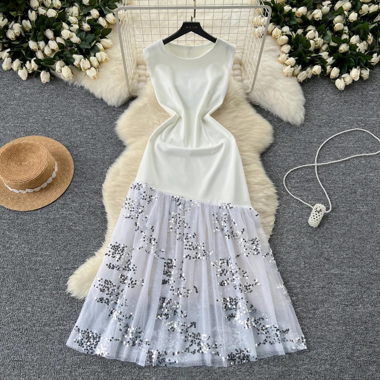 knee length dresses for ladies Phoebe Mesh Overlay Mini Dress In White – Elliatt main image 1