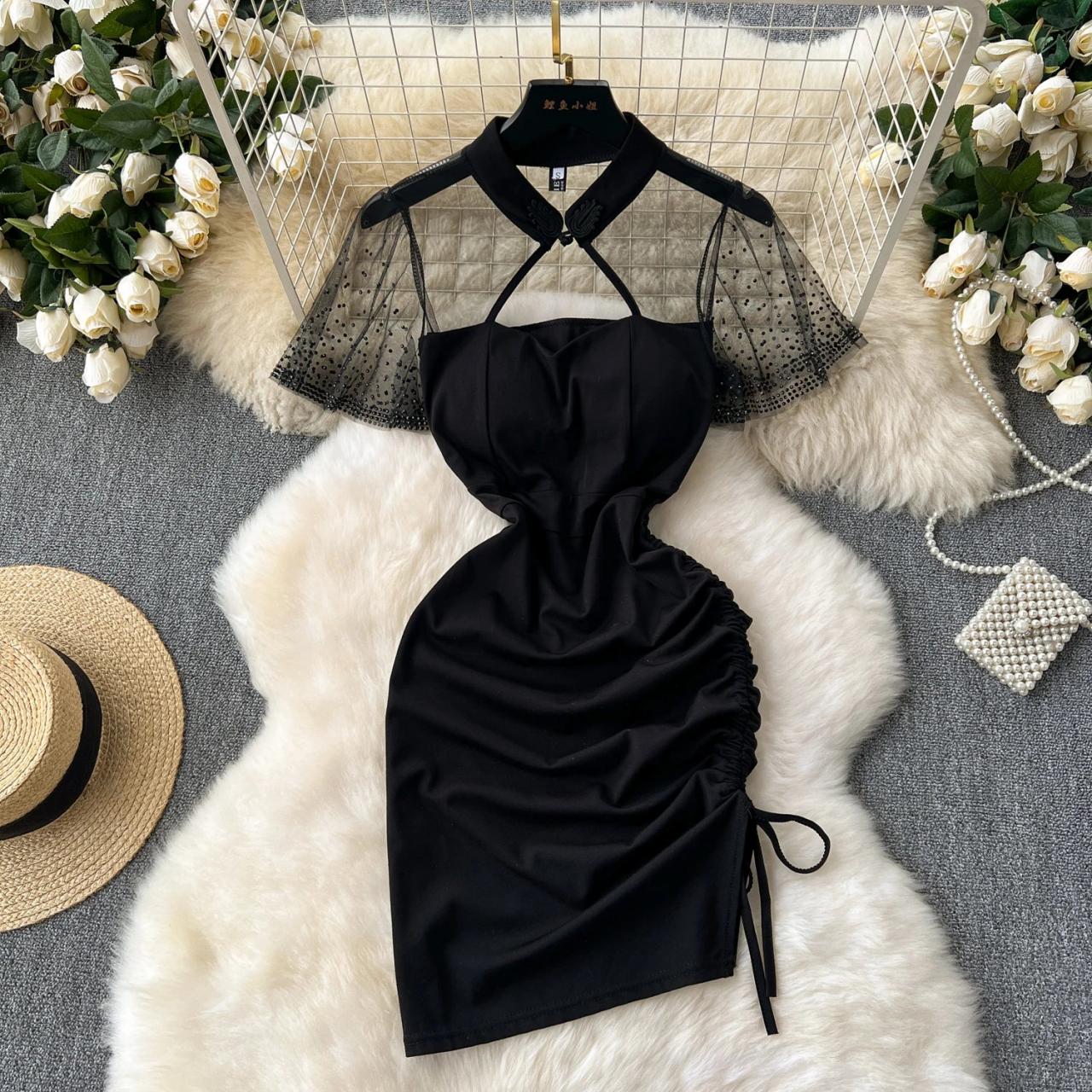 Black dress with sheer sleeves cheap