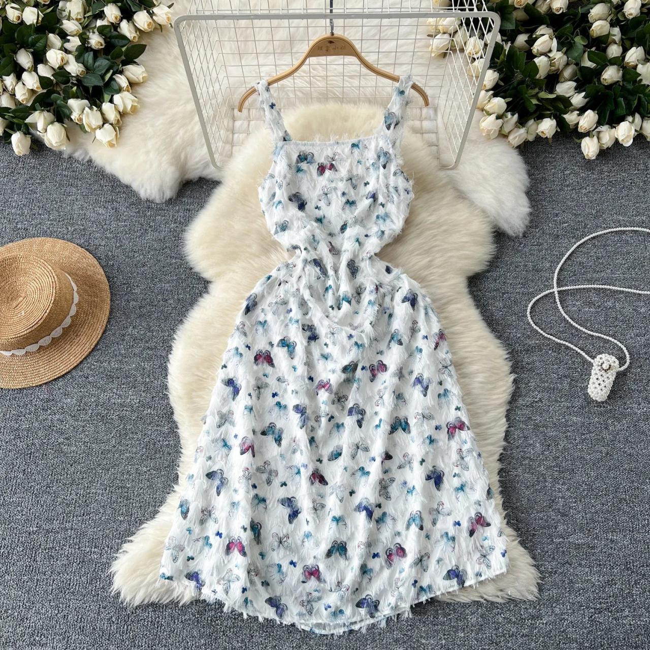 Delicate Butterfly Pattern Chic Sleeveless Dress Delicate Butterfly Pattern Chic Sleeveless Dress