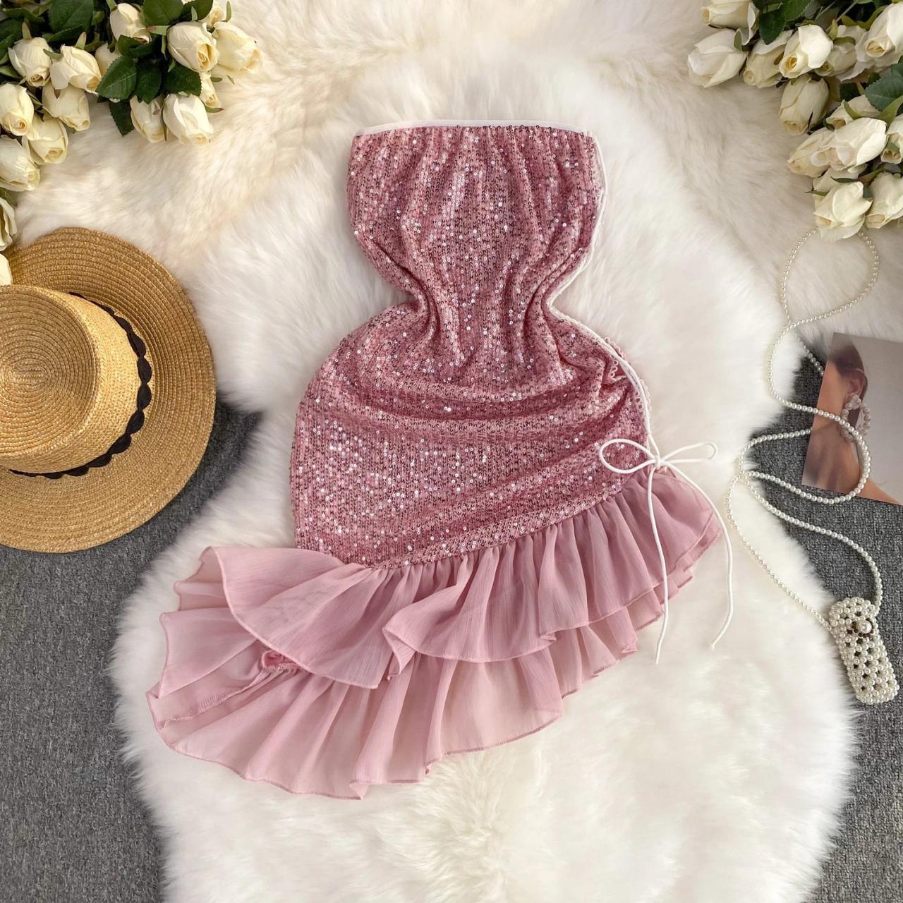 johnny was golden flower navy dress Girls Sequin Party Dress | Embroidery Appliqued Tulle main image 0
