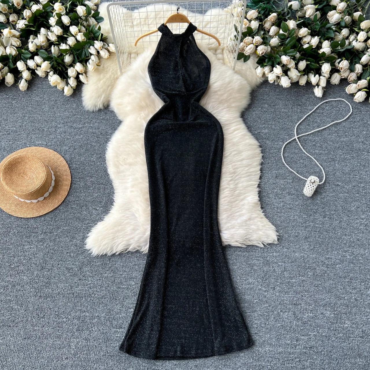 Elegant Black Halter Neck Evening Dress on Luulla