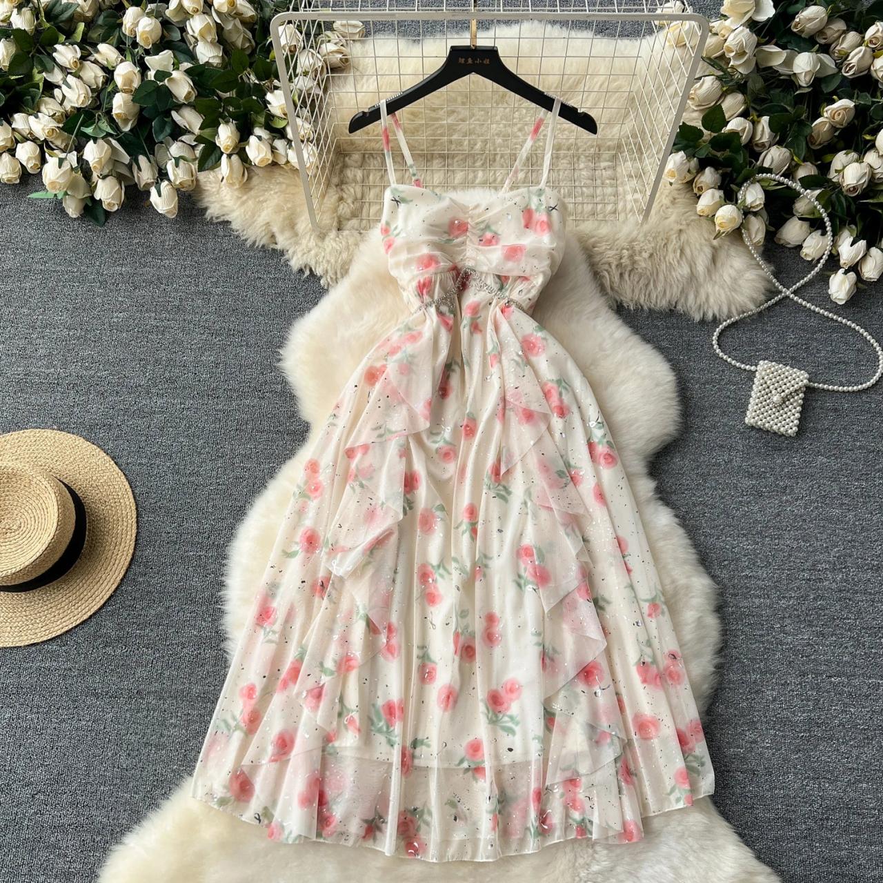 Floral Print Summer Spaghetti Strap Maxi Dress