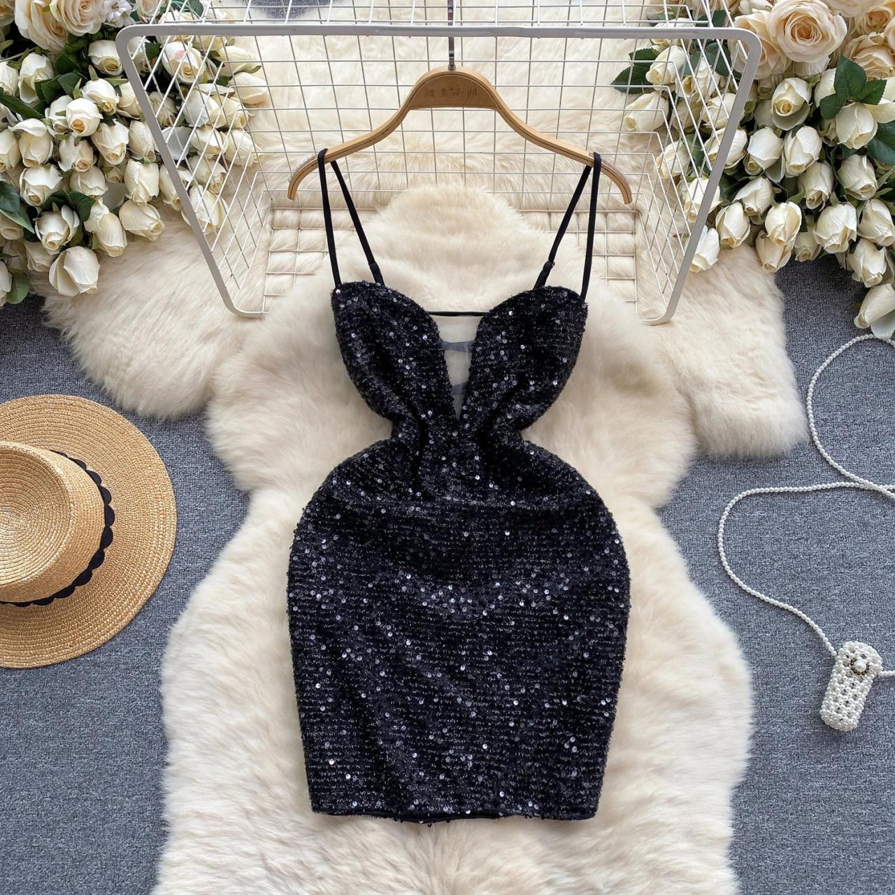 black sequins mini dress Princess Polly Women's Miss Me Sequin Minidress - Black main image 1