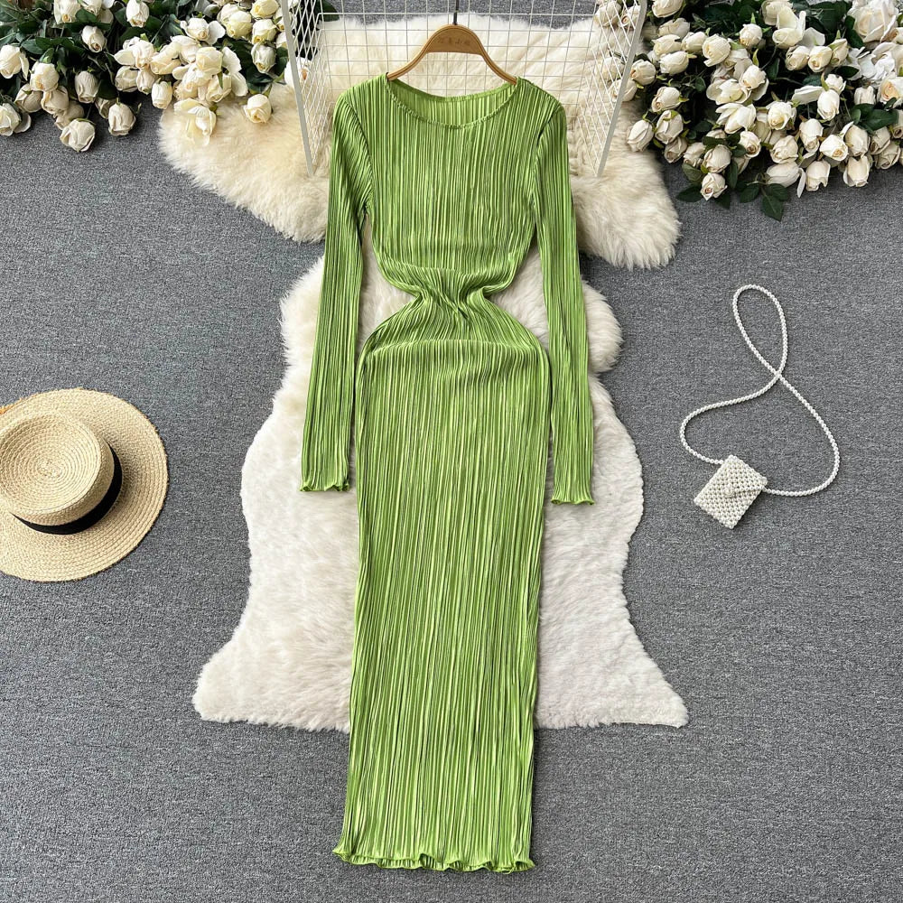 green long sleeve ruched dress Green Long Sleeve Ruched Jersey V-Neck Gown main image 0