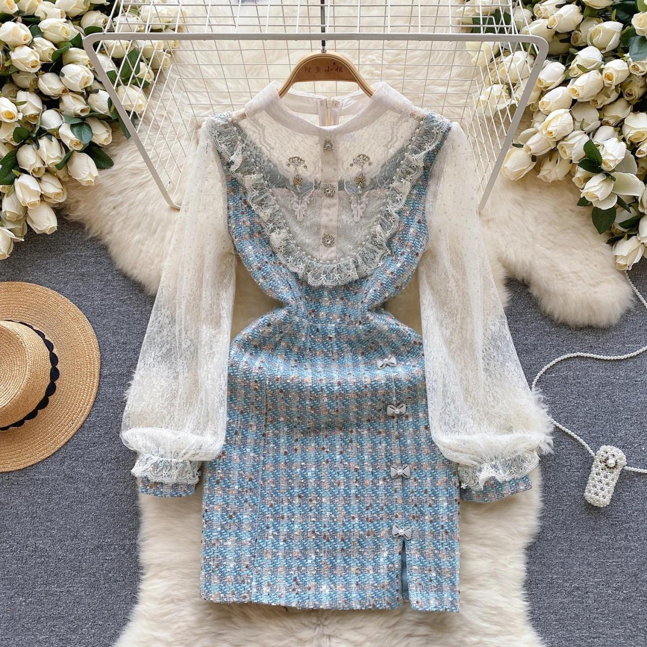 pastel tweed dress SSYS Annalise Pastel Tweed Zip Collar Dress