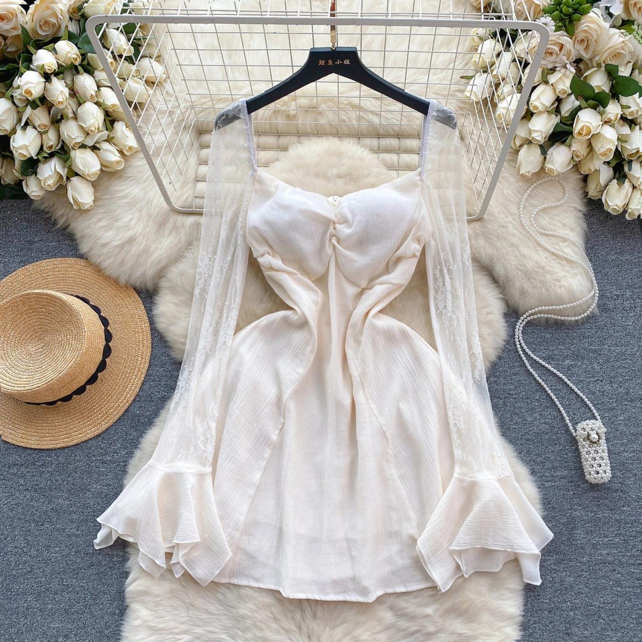 Elegant White Lace Flowy Summer Dress on Luulla