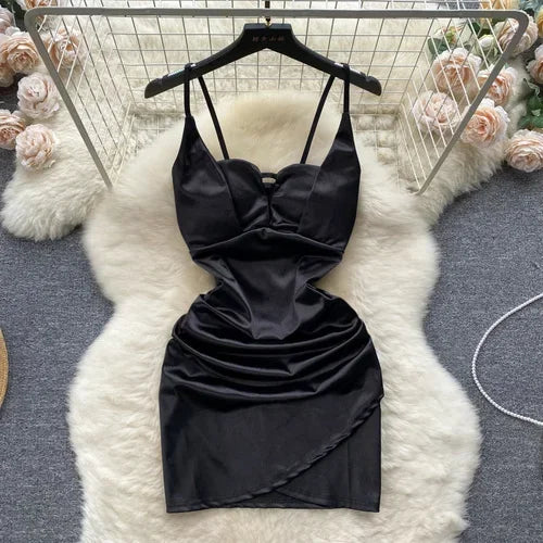 black satin bodycon mini dress Draped Halterneck Satin Mini Dress in Black - 4 main image 0