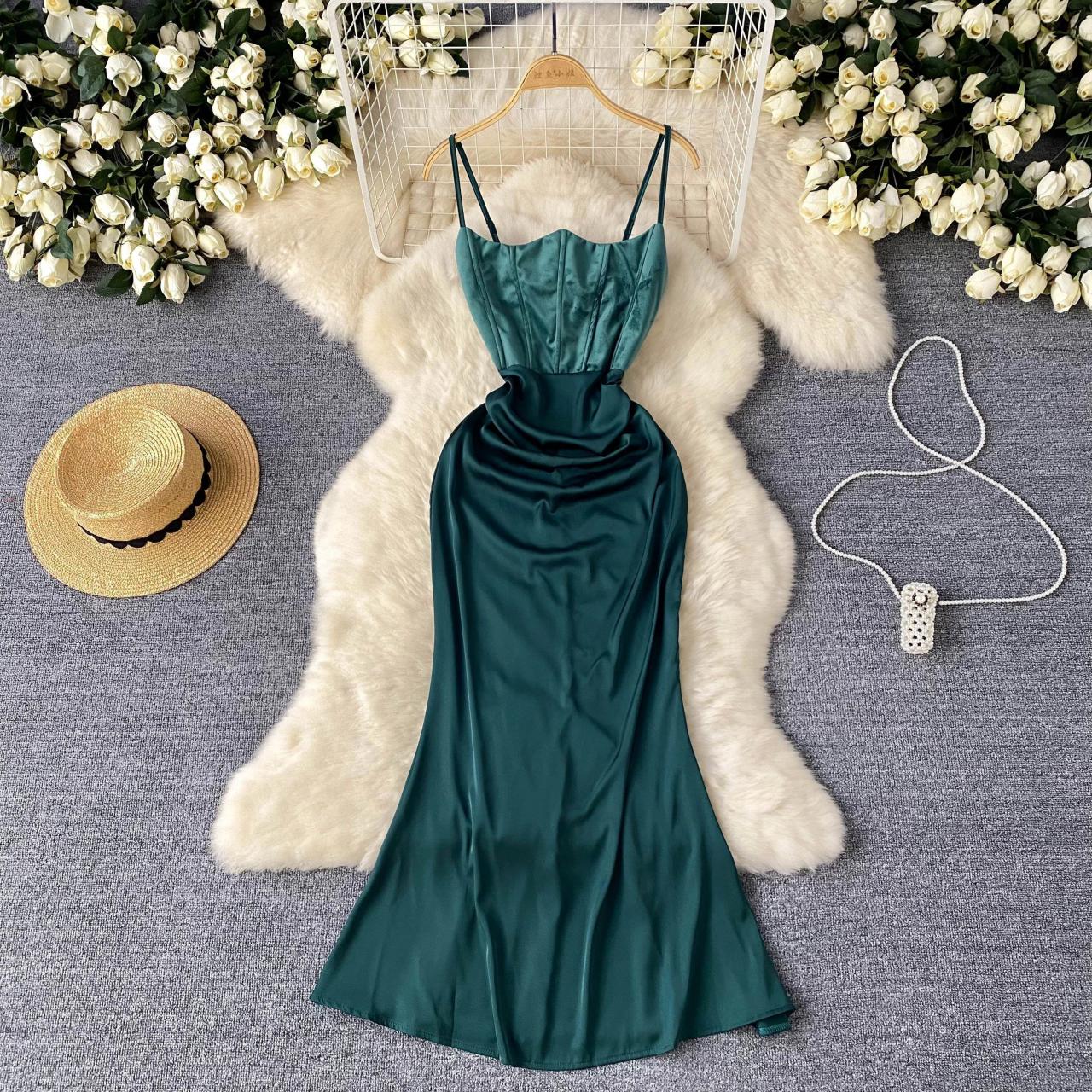green emerald velvet dress Emerald One Shoulder Midi Dress Emerald / L