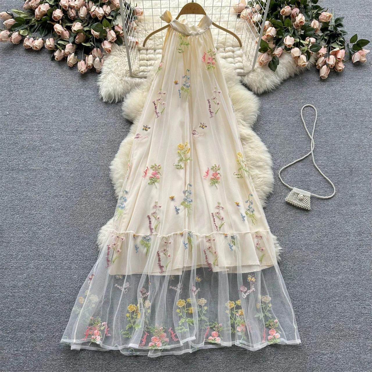 slim fit dress slacks Halter neck dress in flowing silver chiffon lamé, featuring a crystal  embroidered bodice main image 0