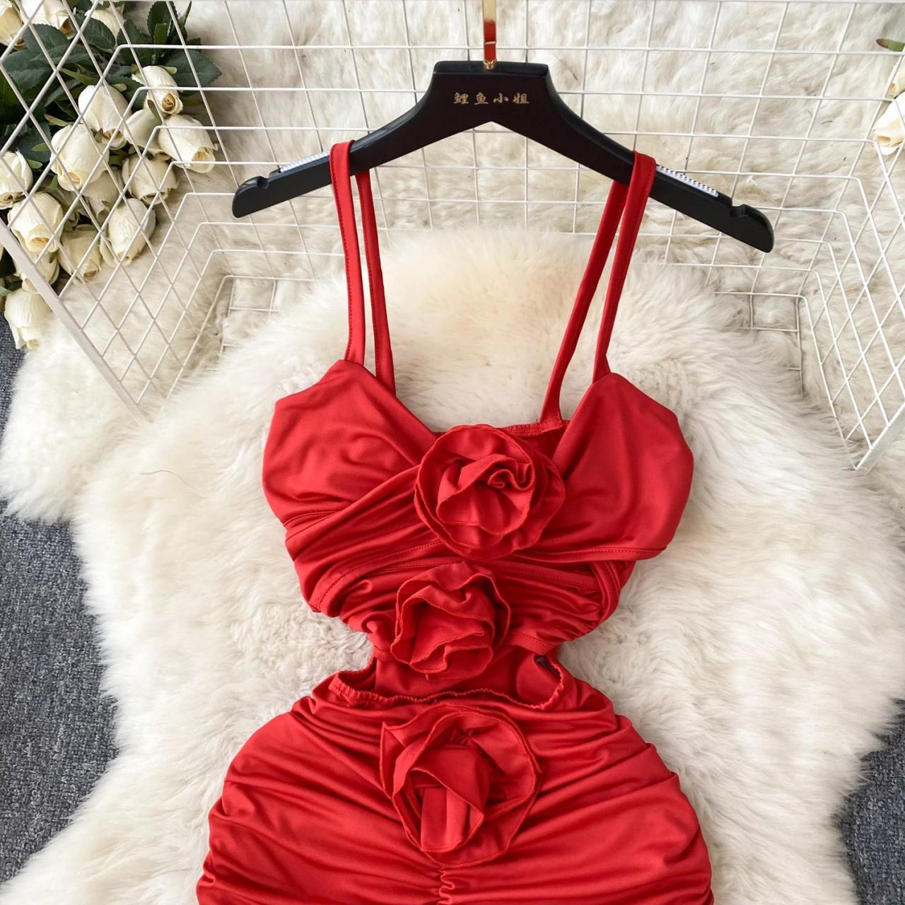 fitted lace wedding dress Red Spaghetti Strap Sleeveless Solid Ruched Bodycon Slip Dress – Wear.Style main image 0