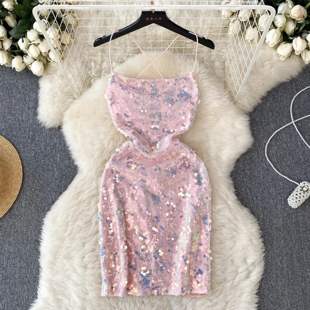 sparkly pink bodycon dress Sofie Pink Sequin Strapless Mini Dress - US 18