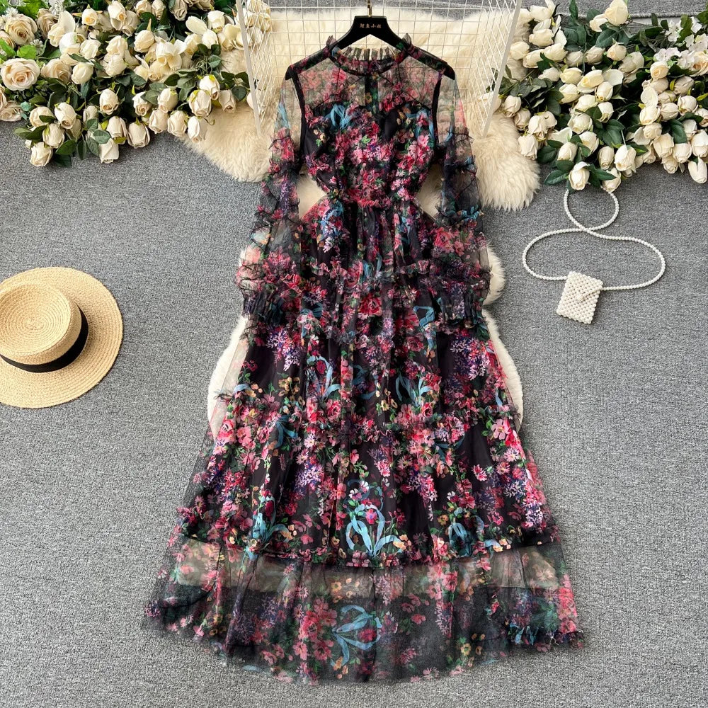 floral mesh long sleeve maxi dress FREE PEOPLE Floral Mesh GIANNI Maxi Dress