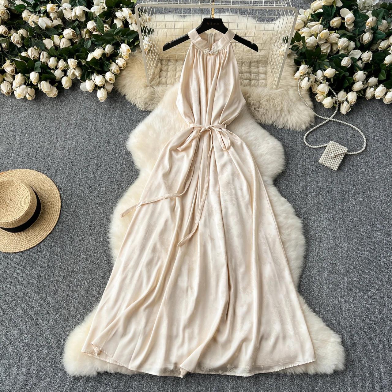 Elegant Satin Halter Neck Maxi Dress on Luulla