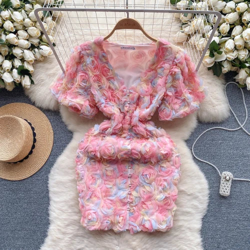 pastel button up dress Floral Pink Pastel Button-up Dress