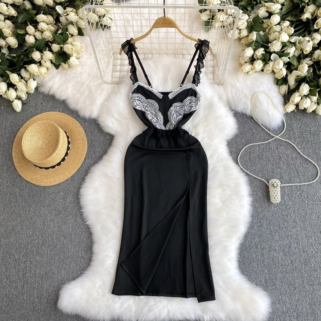 chinese dress ladies Elegant Lace Trim Midi Slip Dress | Satin Luxe Look