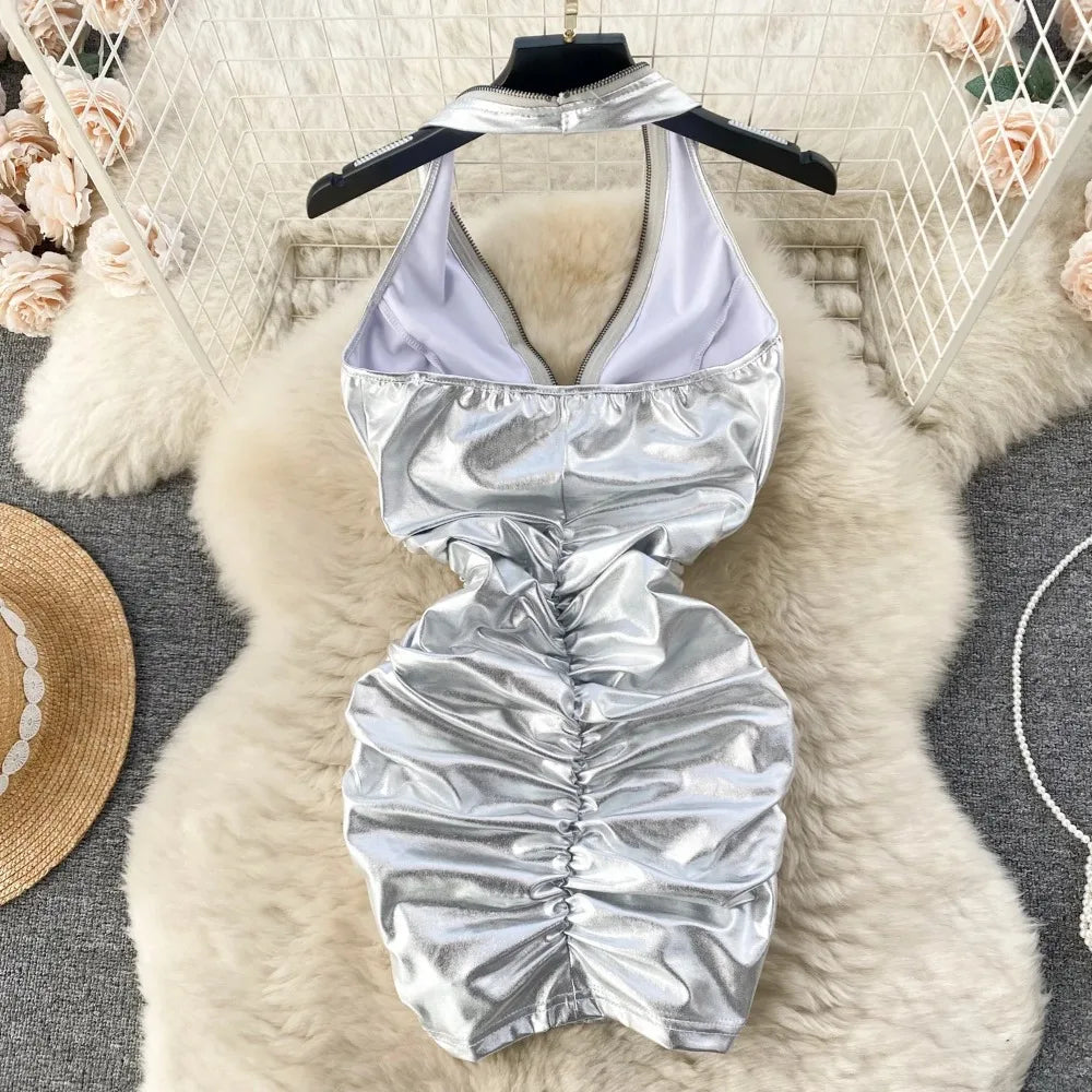 knee length dresses for ladies Miss Circle Women's Naomie Crystal Embellished Bubble Hem Halter Mini Dress main image 0